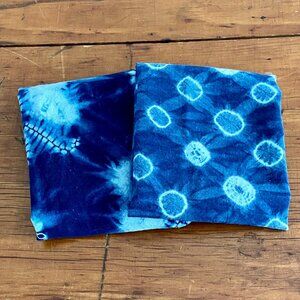 LOT OF 2 - Vintage Japanese BATIK Indigo Dye BORO Cotton FABRIC Antique